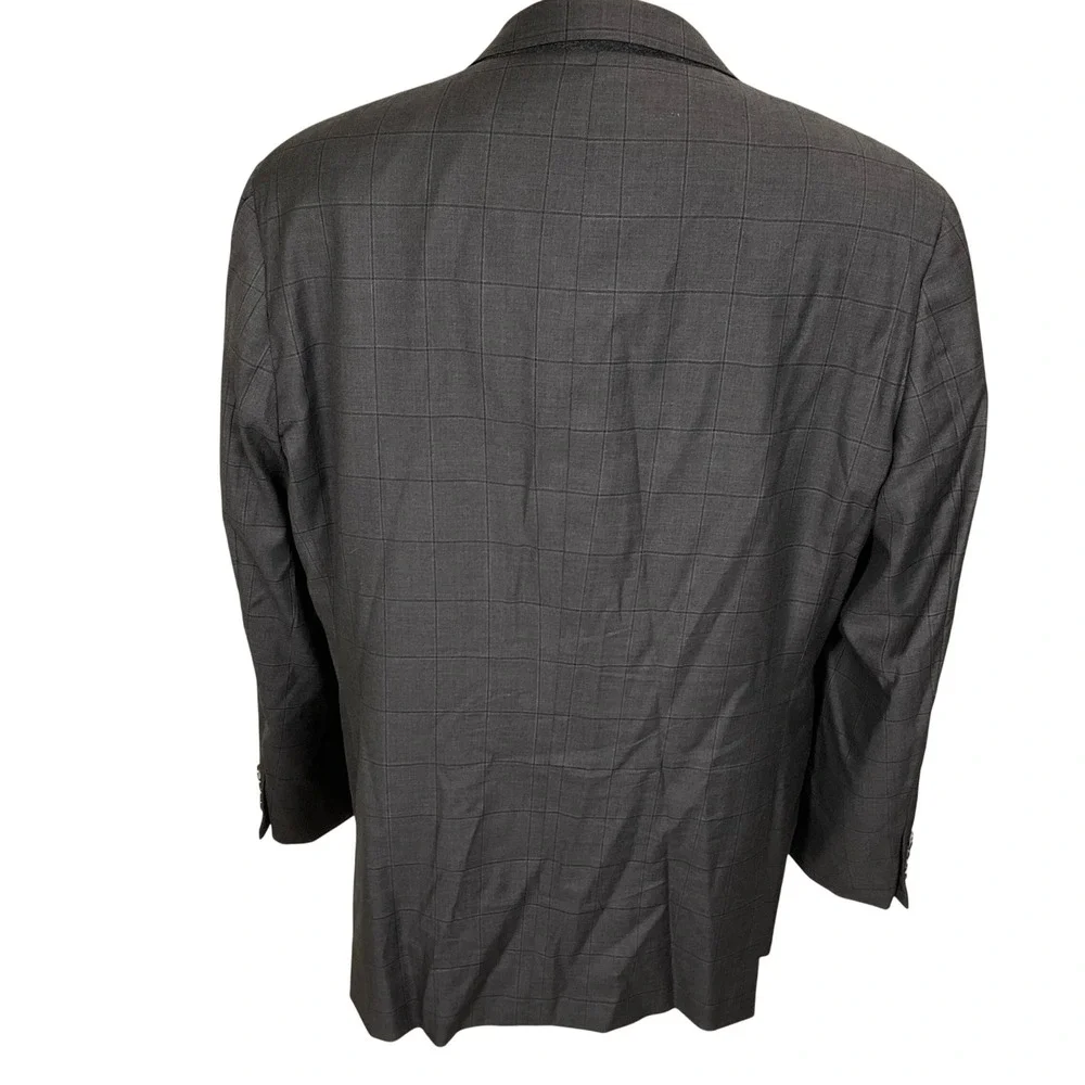 Hickey‎ Freeman Blazer Mens 46L Charcoal Windowpane Loro Piana Super 170s Wool